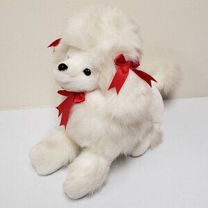White Poodle Dog 14" Red Ribbons Stuffed Animal Plush
